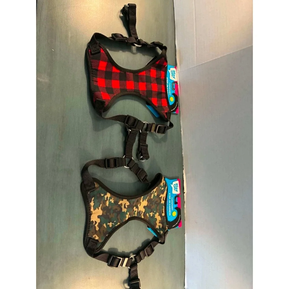 Play‎ On! Dog Harness 2-Pack Small Red Buffalo Plaid Camo NEW Step-In Comfort